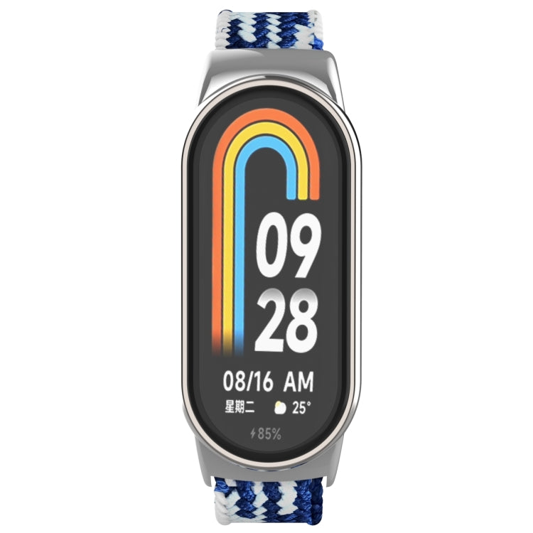 For Xiaomi Mi Band 8 Metal Head + Adjustable Nylon Braided Steel Buckle Watch Band(Blue White) - Watch Bands by PMC Jewellery | Online Shopping South Africa | PMC Jewellery