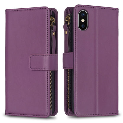 For iPhone XS / X 9 Card Slots Zipper Wallet Leather Flip Phone Case(Dark Purple) - More iPhone Cases by PMC Jewellery | Online Shopping South Africa | PMC Jewellery