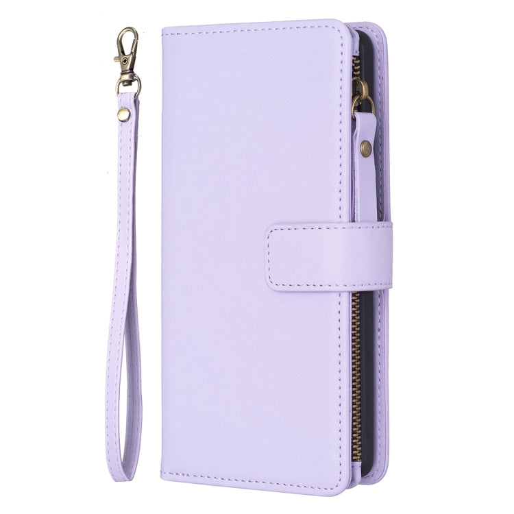 For iPhone SE 2022 / SE 2020 / 8 / 7 9 Card Slots Zipper Wallet Leather Flip Phone Case(Light Purple) - iPhone SE 2022 / 2020 / 8 / 7 Cases by PMC Jewellery | Online Shopping South Africa | PMC Jewellery