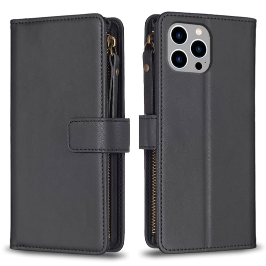 For iPhone 12 Pro Max 9 Card Slots Zipper Wallet Leather Flip Phone Case(Black) - iPhone 12 Pro Max Cases by PMC Jewellery | Online Shopping South Africa | PMC Jewellery