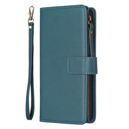 For iPhone 14 Plus 9 Card Slots Zipper Wallet Leather Flip Phone Case(Green) - iPhone 14 Plus Cases by PMC Jewellery | Online Shopping South Africa | PMC Jewellery