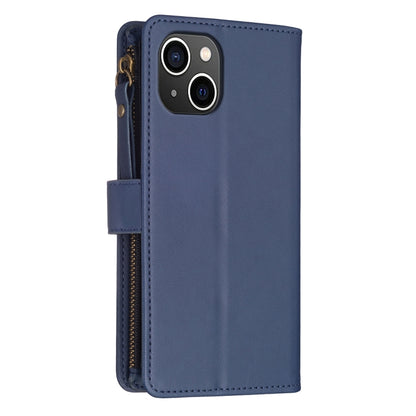 For iPhone 15 9 Card Slots Zipper Wallet Leather Flip Phone Case(Blue) - iPhone 15 Cases by PMC Jewellery | Online Shopping South Africa | PMC Jewellery