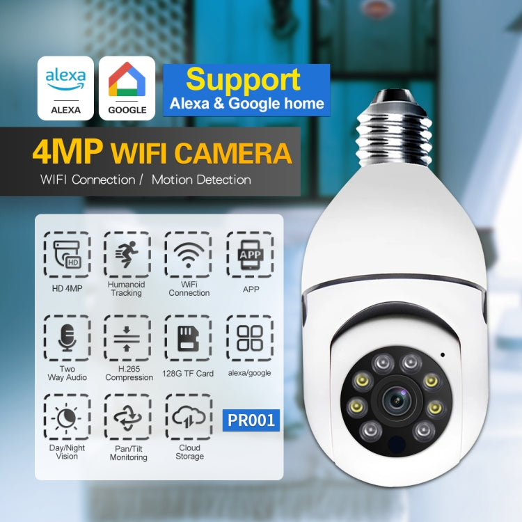 ESCAM PR001 E27 4MP Motion Tracking Smart WiFi Night Vision Dome Camera Supports Alexa Google(White) - Light Bulb Camera by ESCAM | Online Shopping South Africa | PMC Jewellery