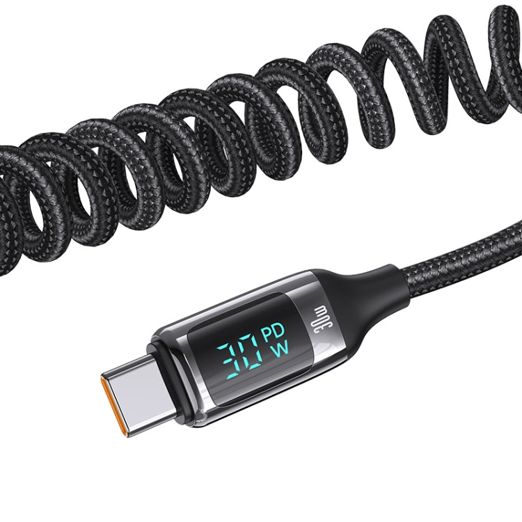 USAMS US-CC192 C37 60W Type-C+USB Dual Port Car Charger with Digital Display 30W Type-C Spring Data Cable(Tarnish) - Car Charger by USAMS | Online Shopping South Africa | PMC Jewellery