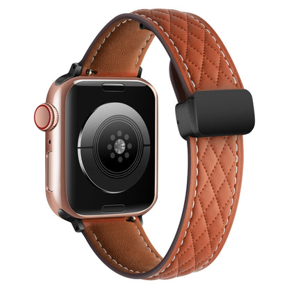 For Apple Watch Ultra 49mm Folding Buckle Rhombus Leather Watch Band(Brown) - Watch Bands by PMC Jewellery | Online Shopping South Africa | PMC Jewellery