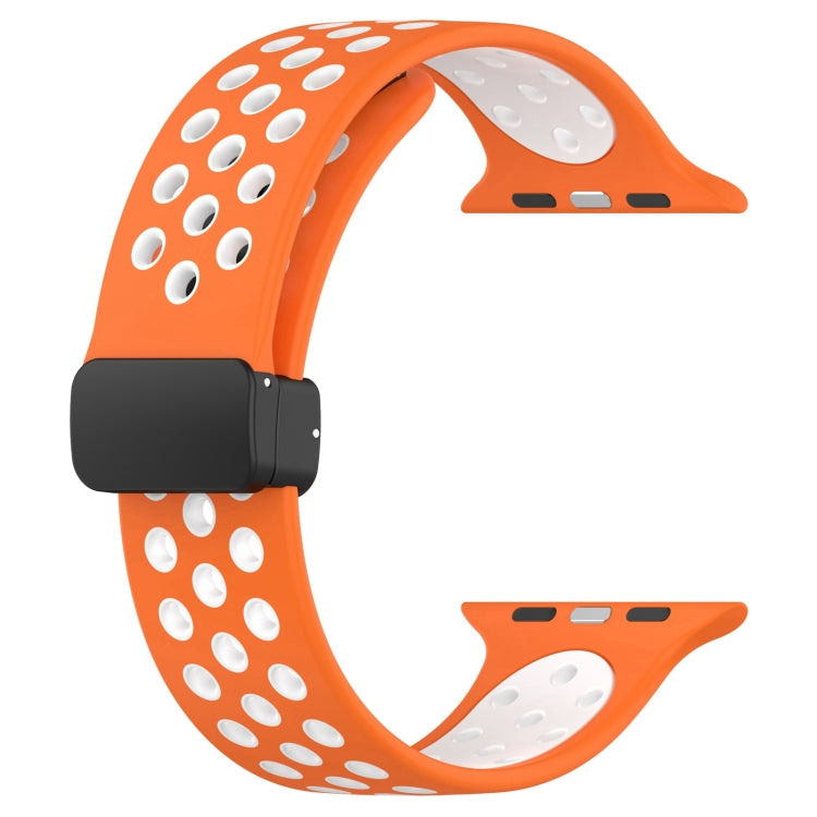 For Apple Watch 8 41mm Magnetic Buckle Silicone Watch Band(Orange White) - Watch Bands by PMC Jewellery | Online Shopping South Africa | PMC Jewellery