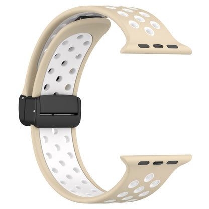 For Apple Watch 8 41mm Magnetic Buckle Silicone Watch Band(Khaki White) - Watch Bands by PMC Jewellery | Online Shopping South Africa | PMC Jewellery