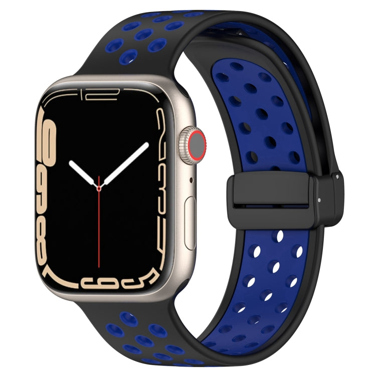 For Apple Watch SE 2022 40mm Magnetic Buckle Silicone Watch Band(Black Blue) - Watch Bands by PMC Jewellery | Online Shopping South Africa | PMC Jewellery