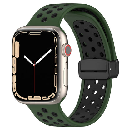 For Apple Watch 7 41mm Magnetic Buckle Silicone Watch Band(Army Green Black) - Watch Bands by PMC Jewellery | Online Shopping South Africa | PMC Jewellery