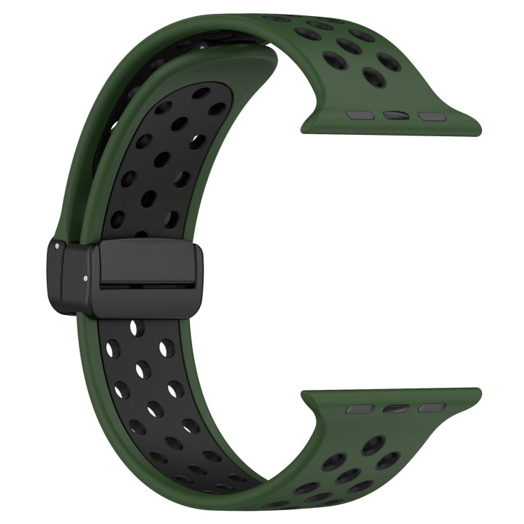 For Apple Watch 7 41mm Magnetic Buckle Silicone Watch Band(Army Green Black) - Watch Bands by PMC Jewellery | Online Shopping South Africa | PMC Jewellery