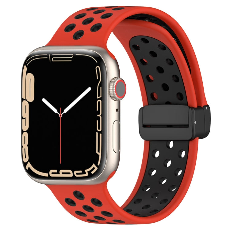 For Apple Watch 7 45mm Magnetic Buckle Silicone Watch Band(Red Black) - Watch Bands by PMC Jewellery | Online Shopping South Africa | PMC Jewellery