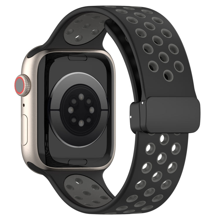 For Apple Watch SE 40mm Magnetic Buckle Silicone Watch Band(Black Grey) - Watch Bands by PMC Jewellery | Online Shopping South Africa | PMC Jewellery