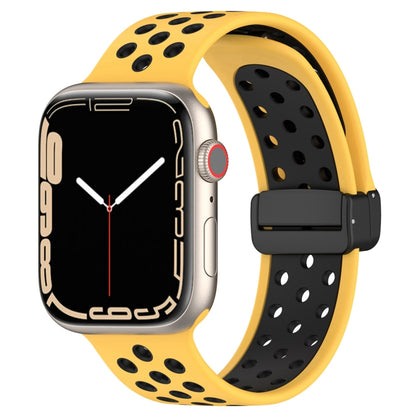 For Apple Watch SE 40mm Magnetic Buckle Silicone Watch Band(Yellow Black) - Watch Bands by PMC Jewellery | Online Shopping South Africa | PMC Jewellery