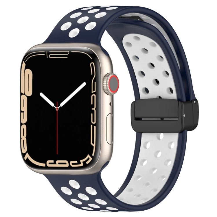 For Apple Watch SE 44mm Magnetic Buckle Silicone Watch Band(Navy White) - Watch Bands by PMC Jewellery | Online Shopping South Africa | PMC Jewellery