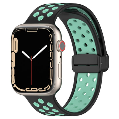 For Apple Watch 6 40mm Magnetic Buckle Silicone Watch Band(Black Cyan) - Watch Bands by PMC Jewellery | Online Shopping South Africa | PMC Jewellery