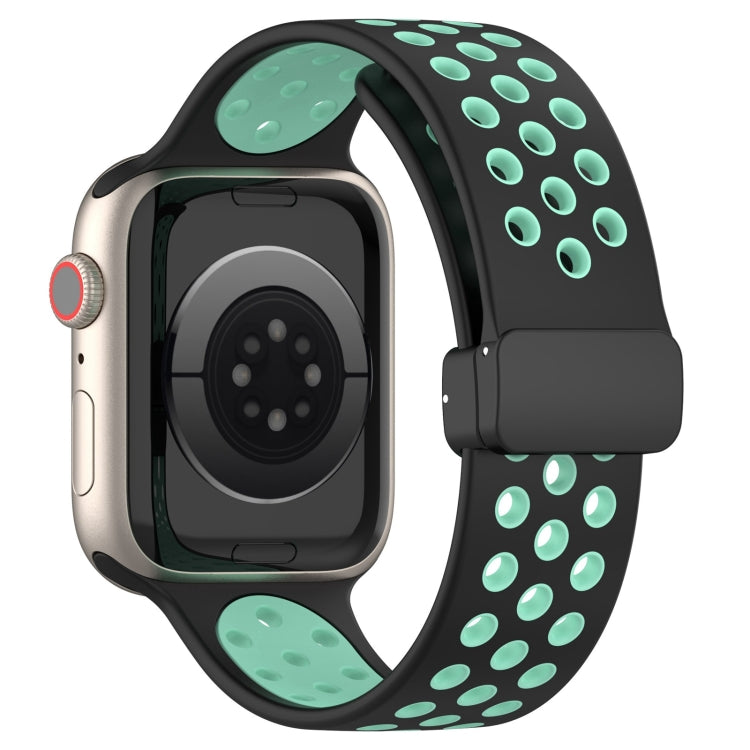 For Apple Watch 6 40mm Magnetic Buckle Silicone Watch Band(Black Cyan) - Watch Bands by PMC Jewellery | Online Shopping South Africa | PMC Jewellery