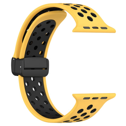 For Apple Watch 6 44mm Magnetic Buckle Silicone Watch Band(Yellow Black) - Watch Bands by PMC Jewellery | Online Shopping South Africa | PMC Jewellery