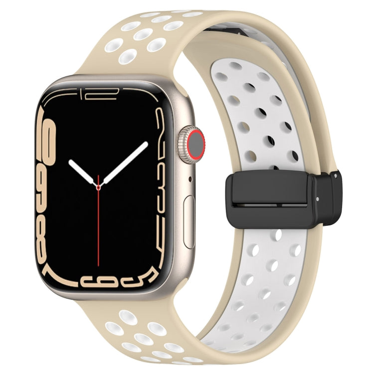 For Apple Watch 6 44mm Magnetic Buckle Silicone Watch Band(Khaki White) - Watch Bands by PMC Jewellery | Online Shopping South Africa | PMC Jewellery