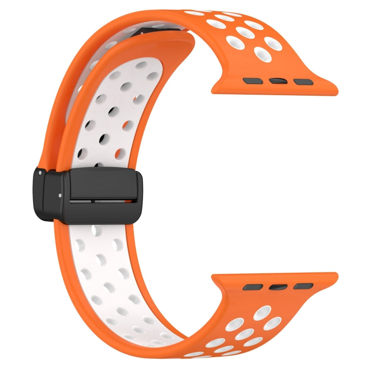 For Apple Watch 3 38mm Magnetic Buckle Silicone Watch Band(Orange White) - Watch Bands by PMC Jewellery | Online Shopping South Africa | PMC Jewellery