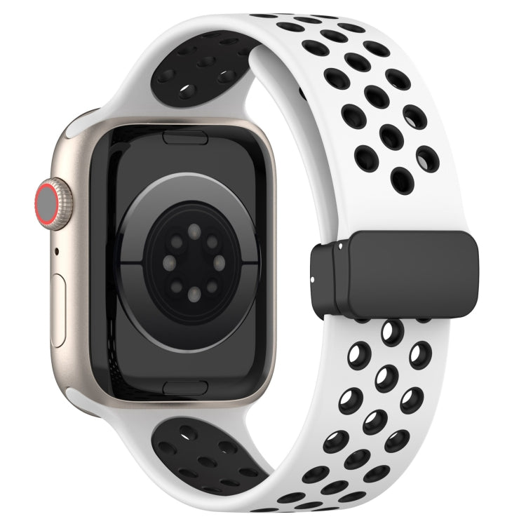 For Apple Watch 3 42mm Magnetic Buckle Silicone Watch Band(White Black) - Watch Bands by PMC Jewellery | Online Shopping South Africa | PMC Jewellery