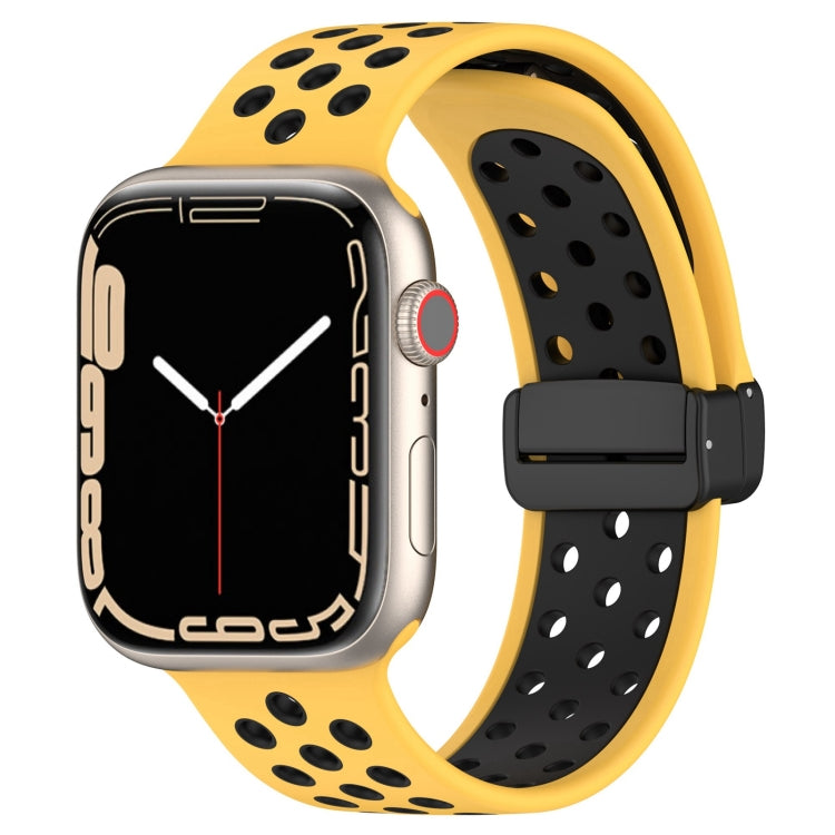 For Apple Watch 3 42mm Magnetic Buckle Silicone Watch Band(Yellow Black) - Watch Bands by PMC Jewellery | Online Shopping South Africa | PMC Jewellery