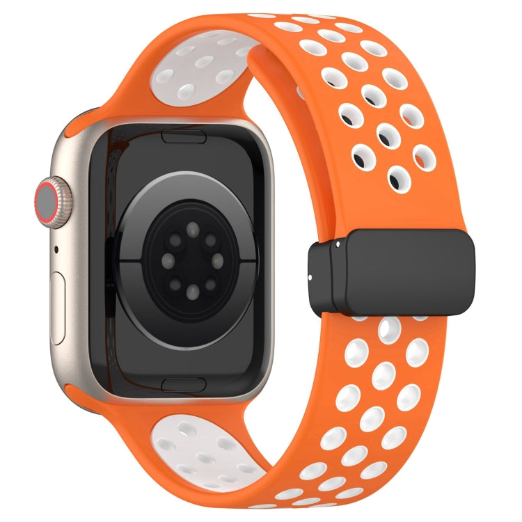 For Apple Watch 2 42mm Magnetic Buckle Silicone Watch Band(Orange White) - Watch Bands by PMC Jewellery | Online Shopping South Africa | PMC Jewellery