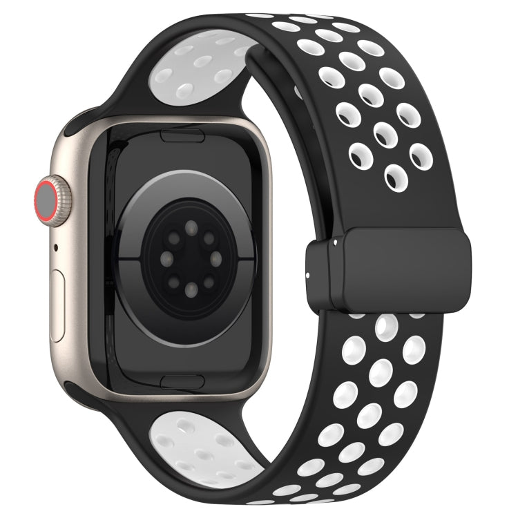 For Apple Watch 2 42mm Magnetic Buckle Silicone Watch Band(Black White) - Watch Bands by PMC Jewellery | Online Shopping South Africa | PMC Jewellery