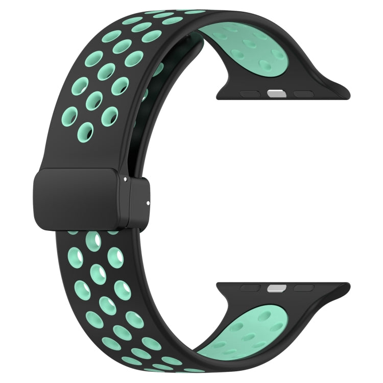 For Apple Watch 42mm Magnetic Buckle Silicone Watch Band(Black Cyan) - Watch Bands by PMC Jewellery | Online Shopping South Africa | PMC Jewellery