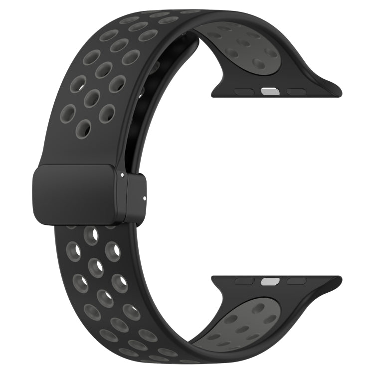 For Apple Watch 38mm Magnetic Buckle Silicone Watch Band(Black Grey) - Watch Bands by PMC Jewellery | Online Shopping South Africa | PMC Jewellery