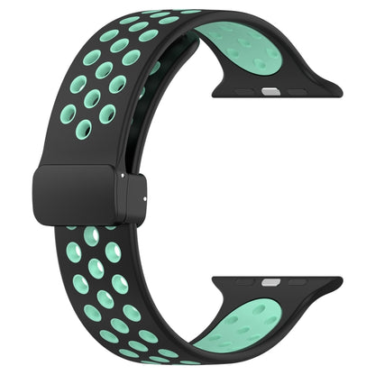 For Apple Watch 38mm Magnetic Buckle Silicone Watch Band(Black Cyan) - Watch Bands by PMC Jewellery | Online Shopping South Africa | PMC Jewellery