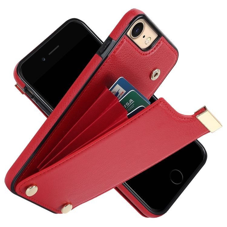 For iPhone SE 2022 / 2020 / 8 / 7 Metal Buckle Card Slots Phone Case(Red) - iPhone SE 2022 / 2020 / 8 / 7 Cases by PMC Jewellery | Online Shopping South Africa | PMC Jewellery