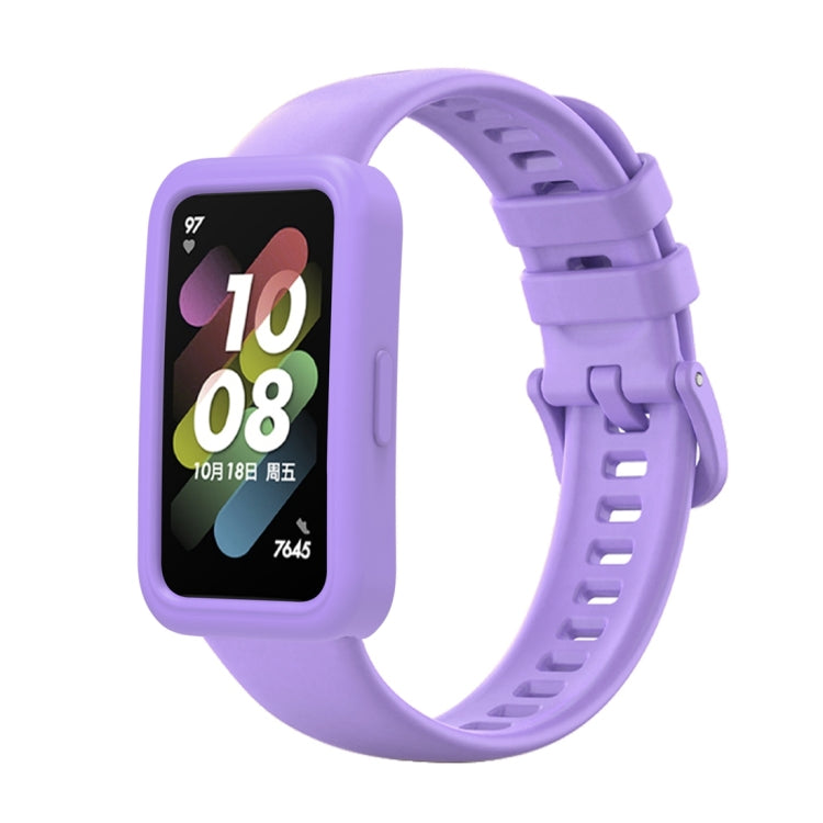 For Huawei Band 8 Silicone Protective Case + Silicone Watch Band Kit(Purple) - Watch Bands by PMC Jewellery | Online Shopping South Africa | PMC Jewellery