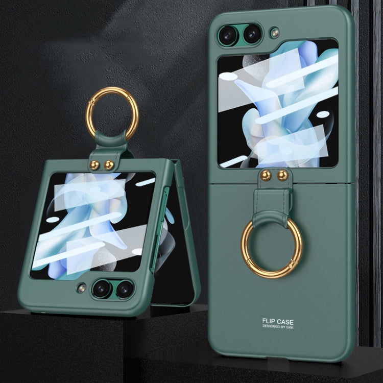 For Samsung Galaxy Z Flip5 GKK Ultra-thin PC Full Coverage Phone Case with Ring Holder / Tempered Film(Dark Green) - Galaxy Z Flip5 Cases by GKK | Online Shopping South Africa | PMC Jewellery