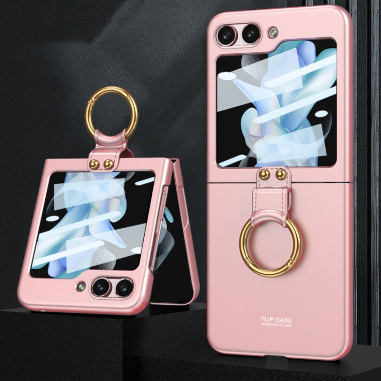 For Samsung Galaxy Z Flip5 GKK Ultra-thin PC Full Coverage Phone Case with Ring Holder / Tempered Film(Pink) - Galaxy Z Flip5 Cases by GKK | Online Shopping South Africa | PMC Jewellery