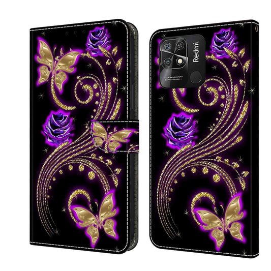 For Xiaomi Redmi 10C Crystal 3D Shockproof Protective Leather Phone Case(Purple Flower Butterfly) - Xiaomi Cases by PMC Jewellery | Online Shopping South Africa | PMC Jewellery