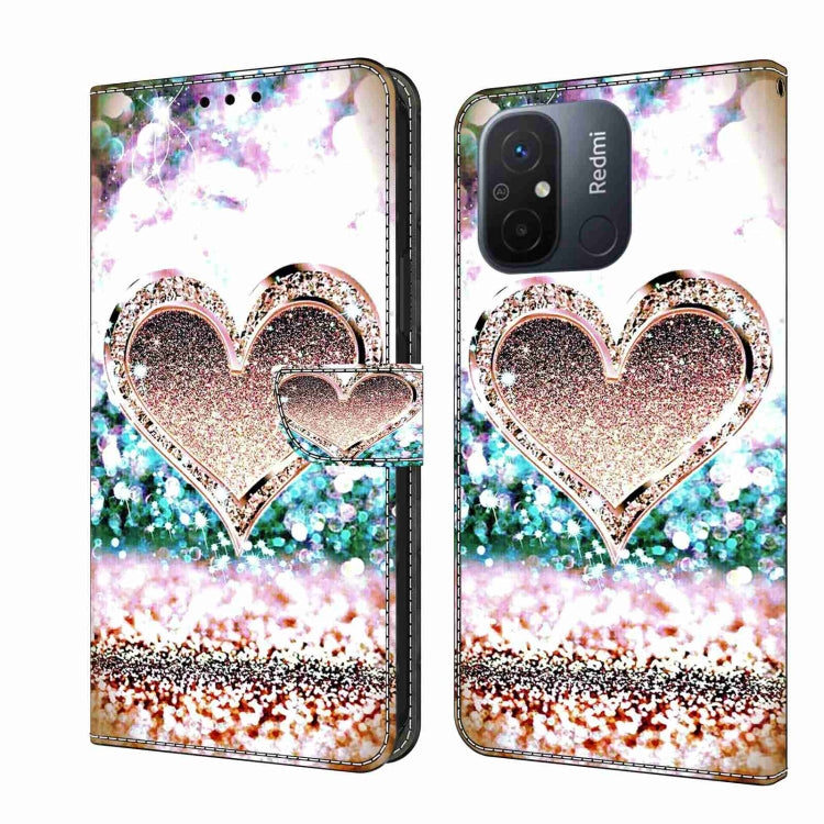 For Xiaomi Redmi 11A 4G / Redmi 12C Global Crystal 3D Shockproof Protective Leather Phone Case(Pink Diamond Heart) - Xiaomi Cases by PMC Jewellery | Online Shopping South Africa | PMC Jewellery