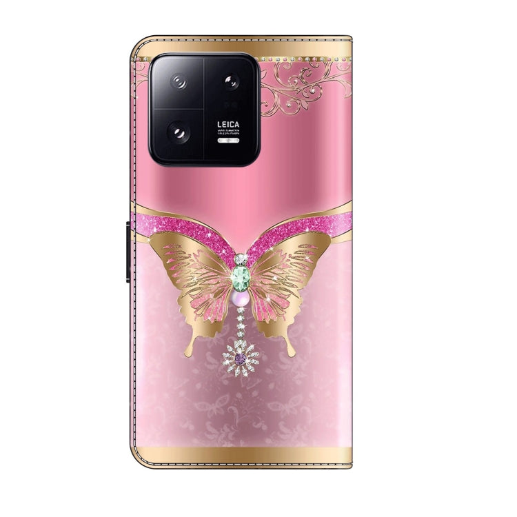 For Xiaomi 13 Pro Crystal 3D Shockproof Protective Leather Phone Case(Pink Bottom Butterfly) - 13 Pro Cases by PMC Jewellery | Online Shopping South Africa | PMC Jewellery