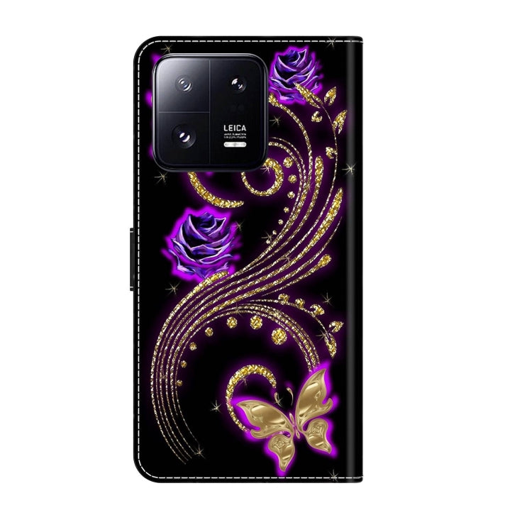 For Xiaomi 13 Pro Crystal 3D Shockproof Protective Leather Phone Case(Purple Flower Butterfly) - 13 Pro Cases by PMC Jewellery | Online Shopping South Africa | PMC Jewellery