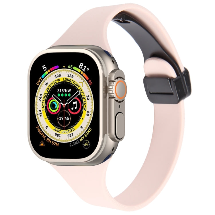 For Apple Watch Ultra 49mm Magnetic Buckle Slim Silicone Watch Band(Pink) - Watch Bands by PMC Jewellery | Online Shopping South Africa | PMC Jewellery