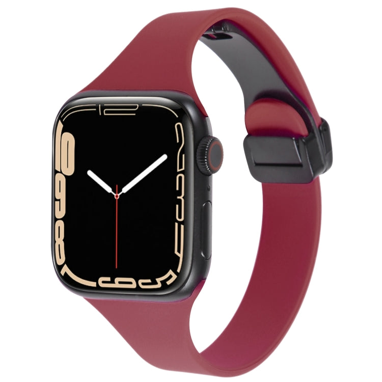 For Apple Watch 8 41mm Magnetic Buckle Slim Silicone Watch Band(Wine Red) - Watch Bands by PMC Jewellery | Online Shopping South Africa | PMC Jewellery