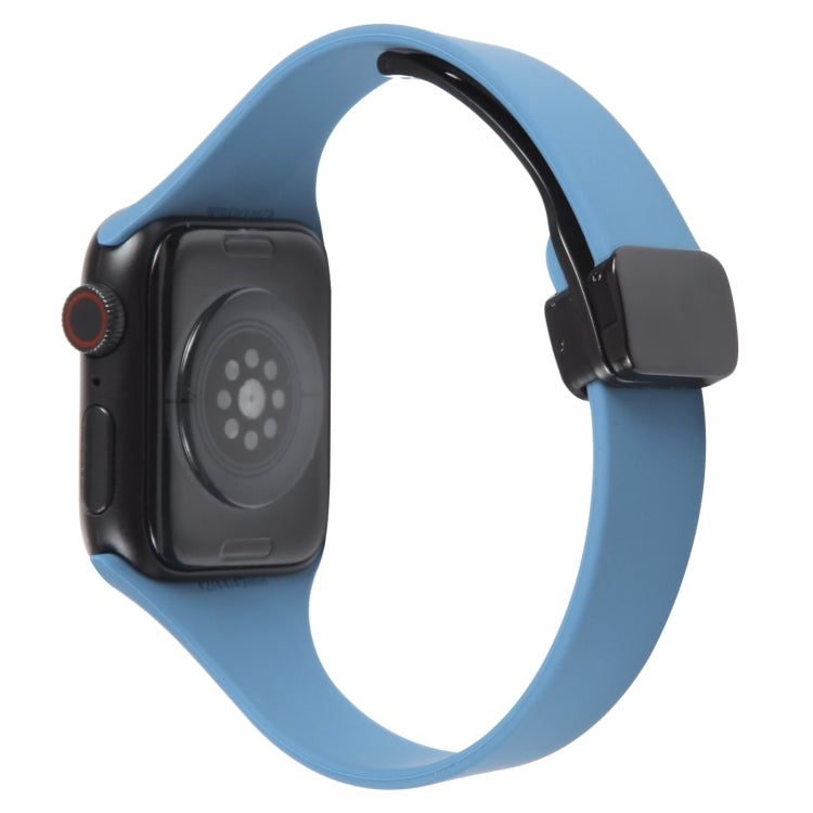 For Apple Watch 8 41mm Magnetic Buckle Slim Silicone Watch Band(Blue) - Watch Bands by PMC Jewellery | Online Shopping South Africa | PMC Jewellery