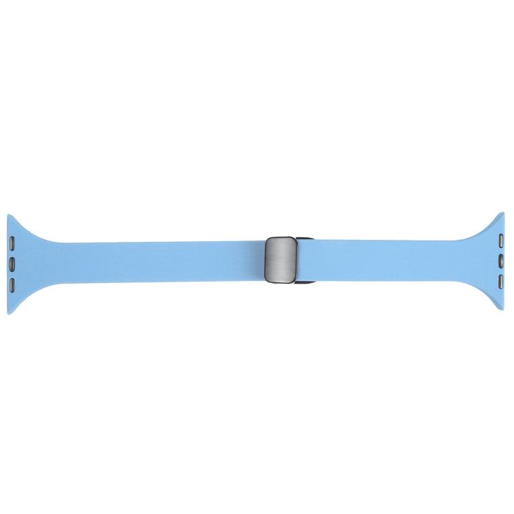 For Apple Watch 8 45mm  Magnetic Buckle Slim Silicone Watch Band(Light Blue) - Watch Bands by PMC Jewellery | Online Shopping South Africa | PMC Jewellery