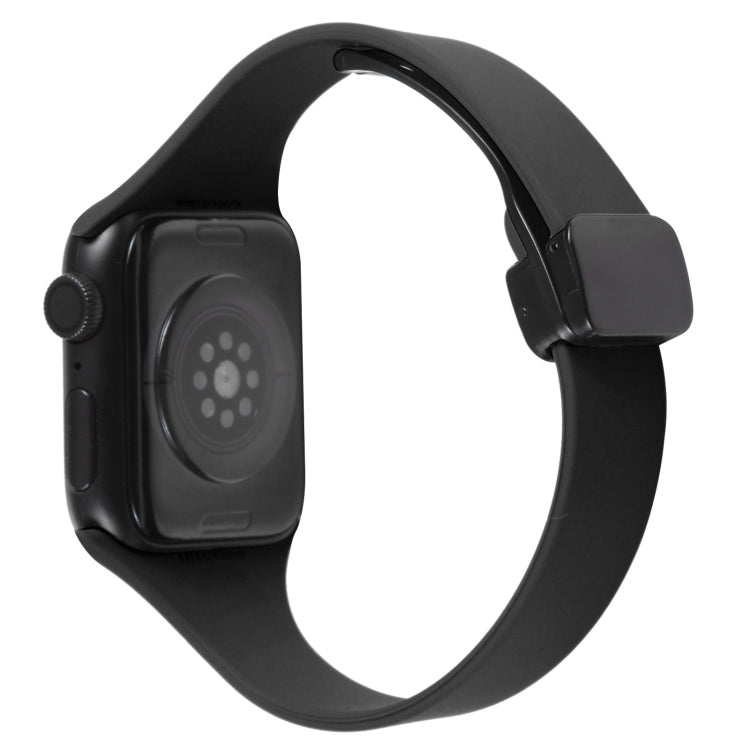 For Apple Watch SE 2022 40mm Magnetic Buckle Slim Silicone Watch Band(Black) - Watch Bands by PMC Jewellery | Online Shopping South Africa | PMC Jewellery