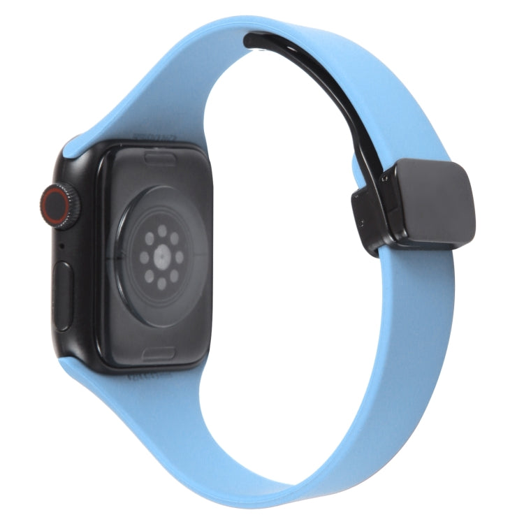 For Apple Watch SE 2022 40mm Magnetic Buckle Slim Silicone Watch Band(Light Blue) - Watch Bands by PMC Jewellery | Online Shopping South Africa | PMC Jewellery