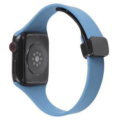 For Apple Watch 7 45mm Magnetic Buckle Slim Silicone Watch Band(Blue) - Watch Bands by PMC Jewellery | Online Shopping South Africa | PMC Jewellery