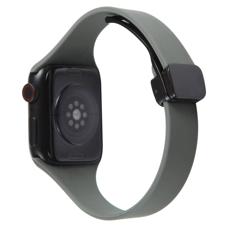 For Apple Watch 7 45mm Magnetic Buckle Slim Silicone Watch Band(Army Green) - Watch Bands by PMC Jewellery | Online Shopping South Africa | PMC Jewellery