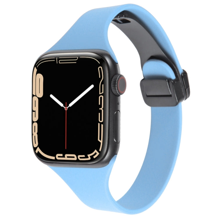 For Apple Watch SE 44mm Magnetic Buckle Slim Silicone Watch Band(Light Blue) - Watch Bands by PMC Jewellery | Online Shopping South Africa | PMC Jewellery