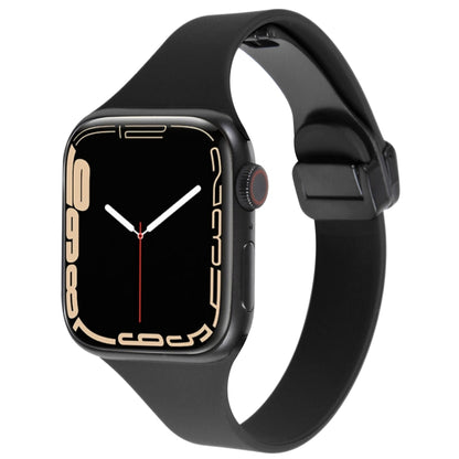 For Apple Watch 6 44mm Magnetic Buckle Slim Silicone Watch Band(Black) - Watch Bands by PMC Jewellery | Online Shopping South Africa | PMC Jewellery