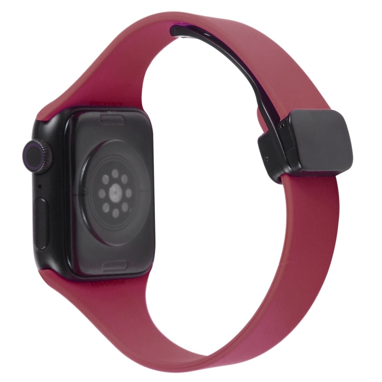 For Apple Watch 5 44mm Magnetic Buckle Slim Silicone Watch Band(Wine Red) - Watch Bands by PMC Jewellery | Online Shopping South Africa | PMC Jewellery