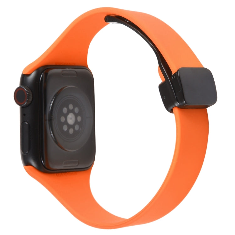 For Apple Watch 5 40mm Magnetic Buckle Slim Silicone Watch Band(Orange) - Watch Bands by PMC Jewellery | Online Shopping South Africa | PMC Jewellery